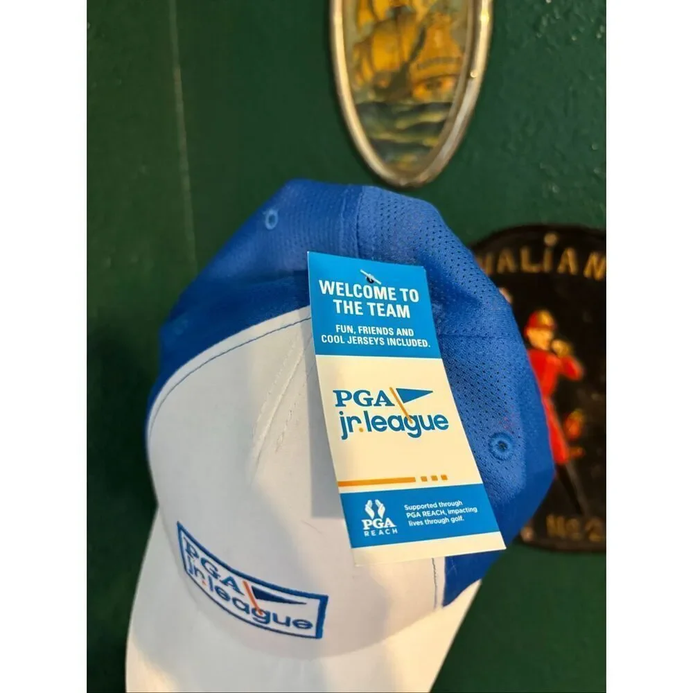 PGA Jr. League LOGO Golf Dad Cap Hat White Blue Adjustable Snapback New with Tag